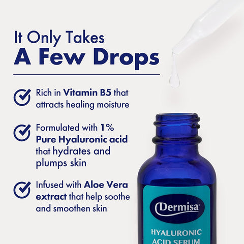 Dermisa Hyaluronic Acid Serum with 1% Pure HA, Beta-Glucan, Vitamin B5 & Vitamin E