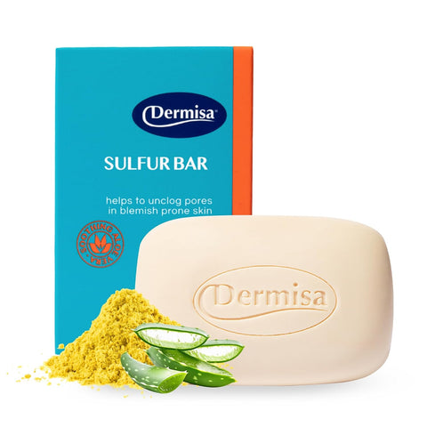 Dermisa Sulfur Bar Soap with Aloe Vera, Helps to Cleanse Oily Acne-Prone Skin and Unclog Pores