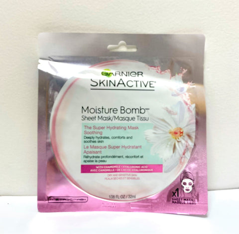 Garnier Skin Active Moisture Bomb Super Hydrating Mask, Glow Boosting, 1.08 Oz