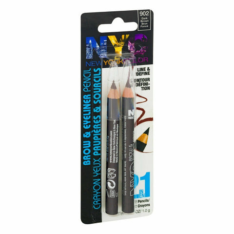 NYC Brow & Eyeliner Pencil, Line & Define 2 Pencils, Shade: 902 Dark Brown